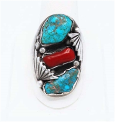 BEAUTIFUL LARGE DAN SIMPLICIO TURQUOISE & CORAL RING