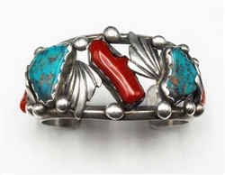 Large Dan Simplicio Bisbee Turquoise & Coral Bracelet