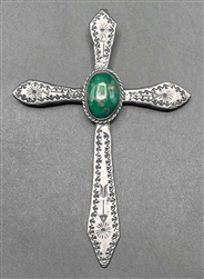 Early Navajo Blue Gem Turquoise Stamped Cross