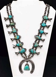 Stunning Vintage Turquoise Squash Blossom Necklace