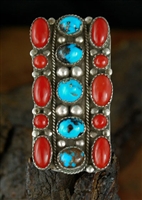 UNIQUE PERSIAN TURQUOISE AND CORAL RING