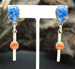 VERNON BEGAY DENIM LAPIS/CORAL EARRINGS