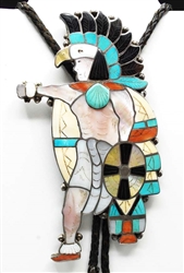 Joe Zunie 5 5/8" Zuni Eagle Dancer Bolo & Tips/ Pendant