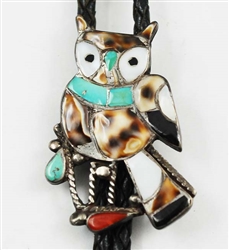 Vintage Zuni Owl Bolo Tie