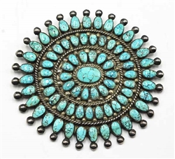ZUNI BLACK WEBBED #8 TURQUOISE CLUSTER PIN