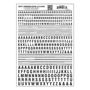 Black Dry Transfer Condensed Gothic R.R. Black Letters 1/16"-5/16" for Numbering Commercial and Emergency Vehicles (1/24)