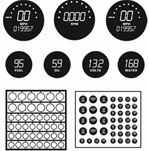 Gauge Bezels: Digital style faces, clear letters on black background