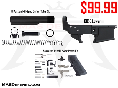 AR-15 80% LOWER - STAINLESS LOWER PARTS KIT - 6 POSITION MIL-SPEC BUFFER TUBE KIT COMBO