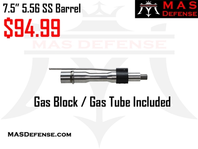 7.5" 5.56 / .223 1X9 M4 CONTOUR 416R STAINLESS STEEL BARREL W/ GAS BLOCK AND GAS TUBE