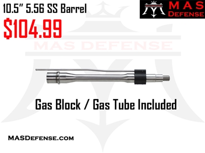 10.5" 5.56 / .223 1x7 M4 CONTOUR 416R STAINLESS STEEL BARREL W/ GAS BLOCK AND GAS TUBE