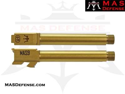 MAS DEFENSE 9MM 416R STAINLESS STEEL THREADED BARREL - GLOCK 17 GEN 1-4 FITMENT - TITANIUM NITRIDE TiN GOLD PVD G17