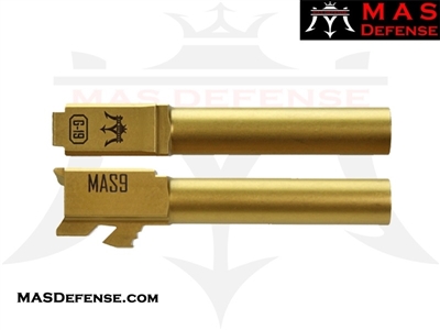 MAS DEFENSE 9MM COLD HAMMER FORGED STEEL BARREL - GLOCK 19 FITMENT - GOLD TiN