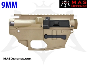 MAS DEFENSE CERAKOTE AR-9 FLAT DARK EARTH (FDE) BUILDER SET - FORGED UPPER - 9MM GLOCK MAGS LOWER