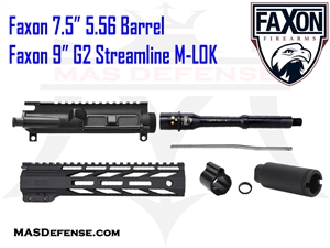 7.5" 5.56 AR-15 BARRELED UPPER KIT - FAXON FIREARMS 9" G2 STREAMLINE M-LOK RAIL - UNASSEMBLED KIT 15A58P7NSQ FFHGMLOK9G215