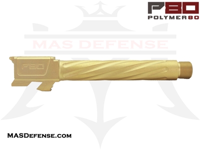 POLYMER80 FULL SIZE 9MM BARREL GLOCK 17 FITMENT - THREADED FLUTED GOLD TIN P80-BRL-PFS9-THF-TIN P80-PFS9-BBL-TH-FTIN