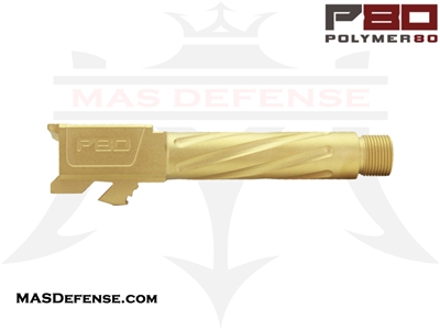 POLYMER80 SUB-COMPACT 9MM BARREL GLOCK 26 FITMENT - THREADED FLUTED GOLD TIN P80-PFSC9-TH-F-TIN P80-BRL-PFSC9-THF-TIN