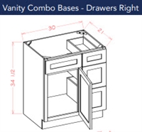 Shaker Blue Ocean Dark Vanity Sink Base 3021 with Drawers Right