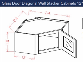 Dark Shaker Cinder Wall Diagonal Corner Stacker Cabinet 2412 Glass Door glass not included