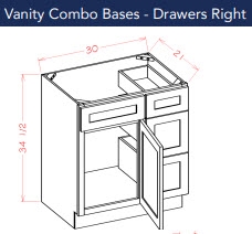 Shaker Grey Vanity Sink Base 30 w x 21 d x 34 1/2 h with drawers on Right