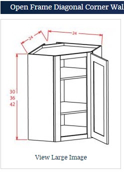 Shaker Grey Wall Diagonal Corner Cabinet 24 w x 30 h Glass Door (glass not provided)