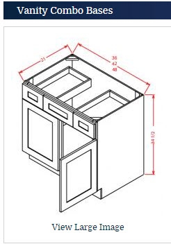 Shaker White Vanity Sink Base 48 w x 21 d x 34 1/2 h with Drawer Left and Right