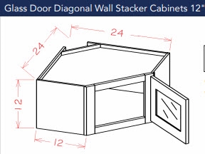 Shaker White Wall Diagonal Corner Stacker Cabinet 2412 Glass Door