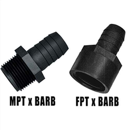BLACK Poly Straight Adapter  MPT or FPT x Barb