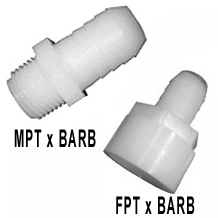 White Nylon Straight Adapter  MPT or FPT x Barb