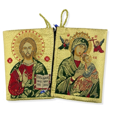 Virgin of Perpetual Help & Christ The Teacher Rosary Icon Pouch 5 3/8"x4"