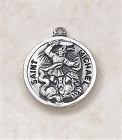 Sterling Silver Patron St. Michael Medal, 11/16" D, 20" L Chain