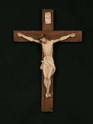 15" Crucifix with Hand Painted Alabaster Corpus