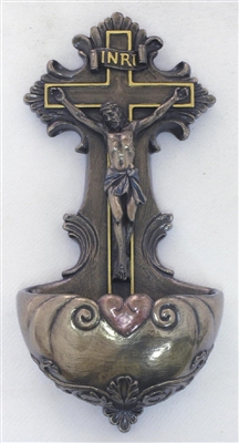 Crucifixion Font, Hand-Painted, Cold-Cast Bronze, 6.75"