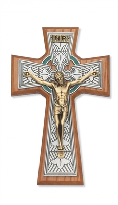 8" Walnut Celtic Crucifix Tutone