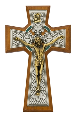 8" Walnut Celtic Crucifix Tutone