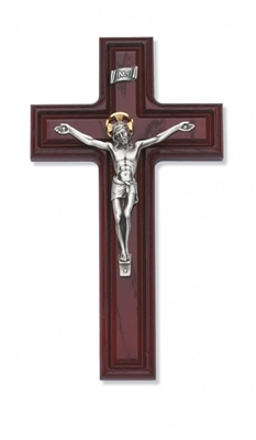 10" CHERRY CRUCIFIX WITH SILVER CORPUS