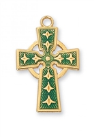 Gold/Sterling Silver Green Celtic Cross on 18" Chain