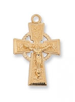 Gold Over Sterling Silver Celtic Crucifix 18" Chain