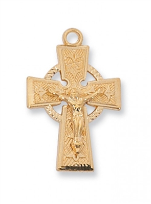 Gold Over Sterling Silver Celtic Crucifix 18" Chain