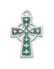 1" RHODIUM PLATED GREEN ENAMEL CELTIC CROSS, 18" CHAIN