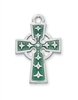 1" RHODIUM PLATED GREEN ENAMEL CELTIC CROSS, 18" CHAIN