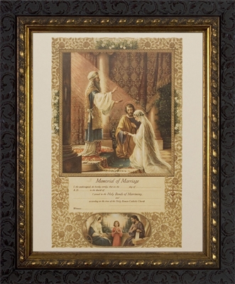 Memorial Certificate of Marriage (From Original Lithograph) Framed, 8" X 10", Ornate Dark Frame