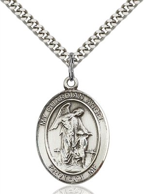 Guardian Angel Medal<br/>7118 Oval, Sterling Silver