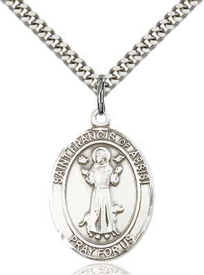 St. Francis of Assisi Medal<br/>7036 Oval, Sterling Silver