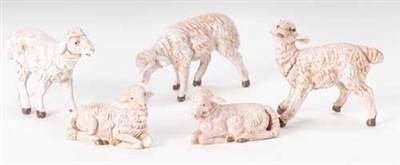 5" White Sheep Figures, Set of 5, Fontanini