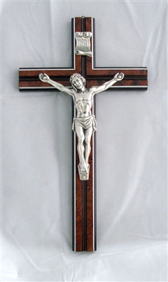 Crucifix in Briarwood, traditional Corpus with Silver 10"