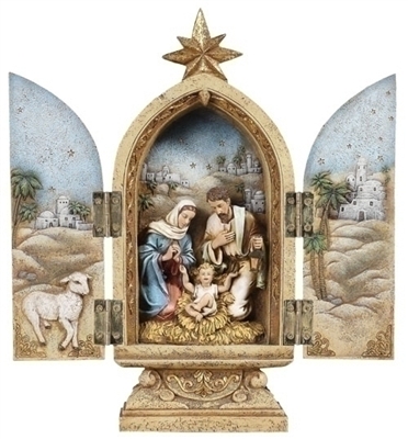 10" HOLY FAMILY TRIPTYCH FIGURE