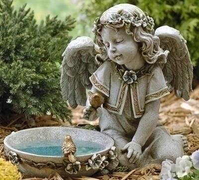 11" SOLAR ANGEL BIRD BATH