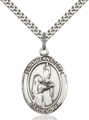 St. Bernadette Medal<br/>7017 Oval, Sterling Silver