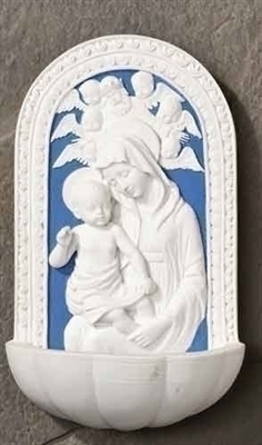 6" MADONNA & CHILD WATER FONT, DELLA ROBBIA STYLE