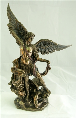 St. Michael-Veronese, lightly hand-painted cold-cast bronze, 10"